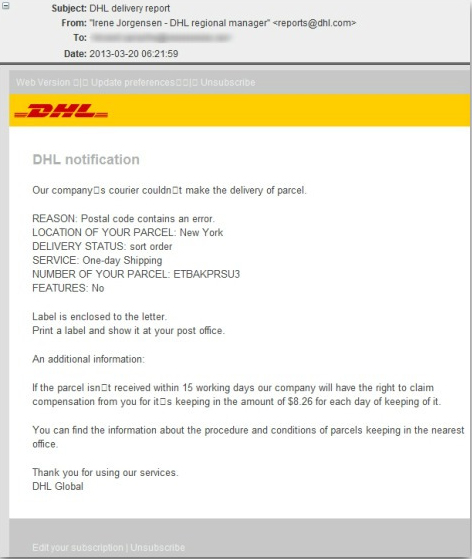 DHL Phishing email DHL Phishing email