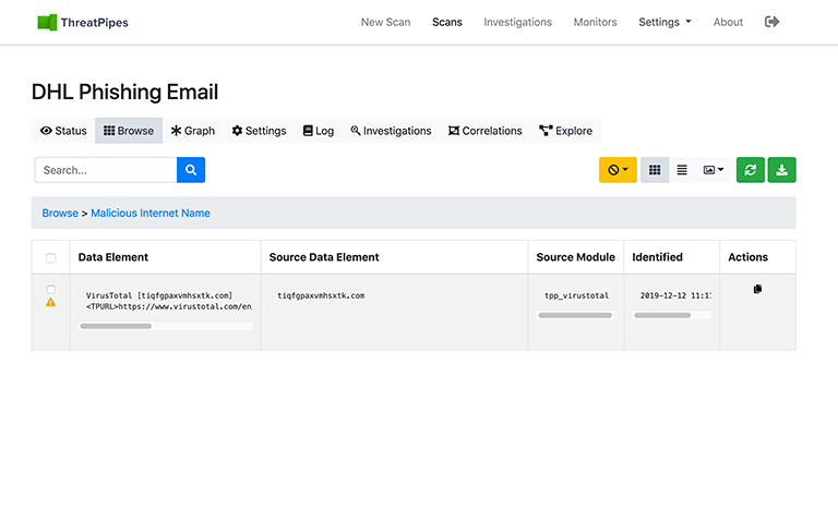ThreatPipes Malicious domain result ThreatPipes Malicious domain result