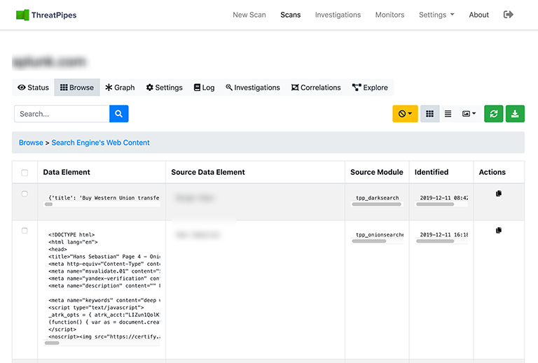 ThreatPipes search module results ThreatPipes search module results